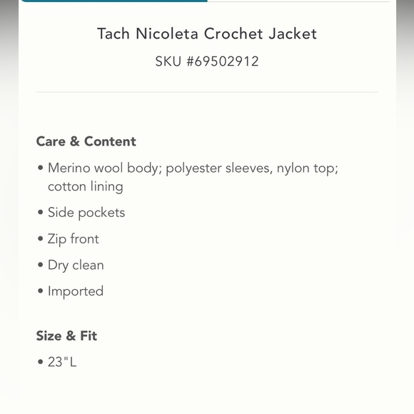 🌟HP🌟ANTHROPOLOGIE NWT Tach Nicoleta Crochet Jacket Size M. - Picture 10 of 11